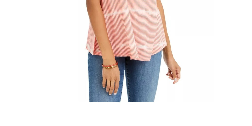 Style & Co Women's Tie-Dyed V-Neck Linen-Blend Top Pink Size Medium