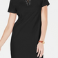 Karen Scott Women's Cotton Lace Up Split Neck Dress Black Size Small