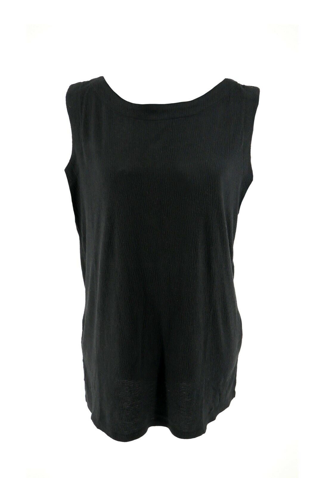 JM Collection Women's Textured Button Tank Top Black Size Large