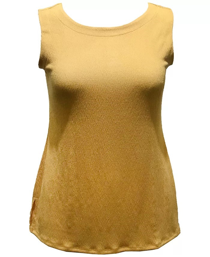 JM Collection Women's Textured Button Tank Top Gold Size Large