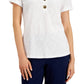 JM Collection Women's Mixed Button Top White Size Small