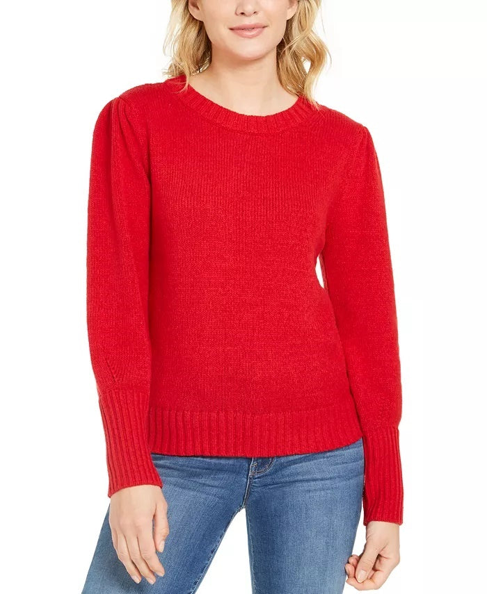Style & Co Women's Puffy-Sleeve Sweater Dark Red Size X-Small