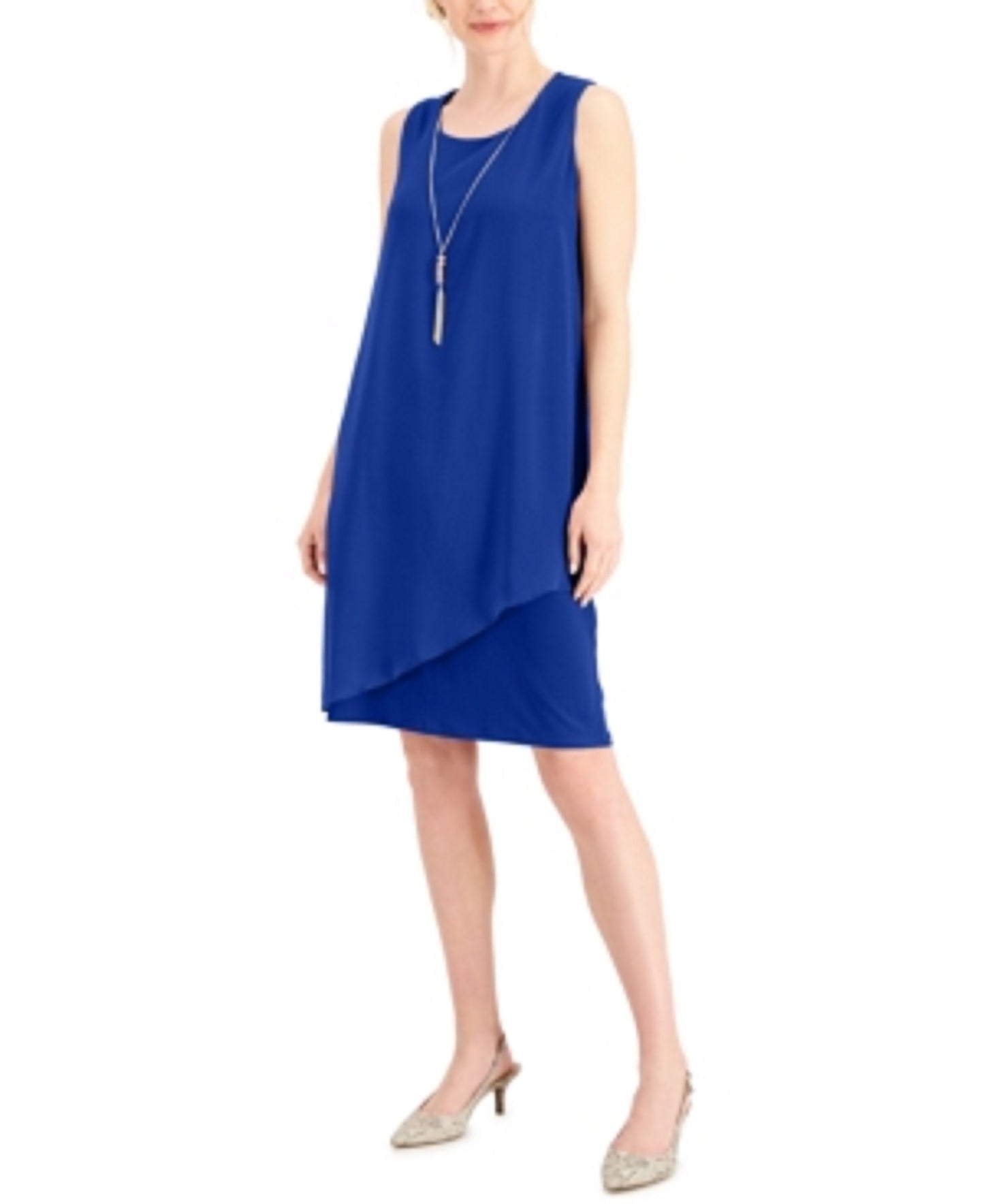 JM Women's Collection Necklace-Embellished Sheath Dress Dark Blue Size Small