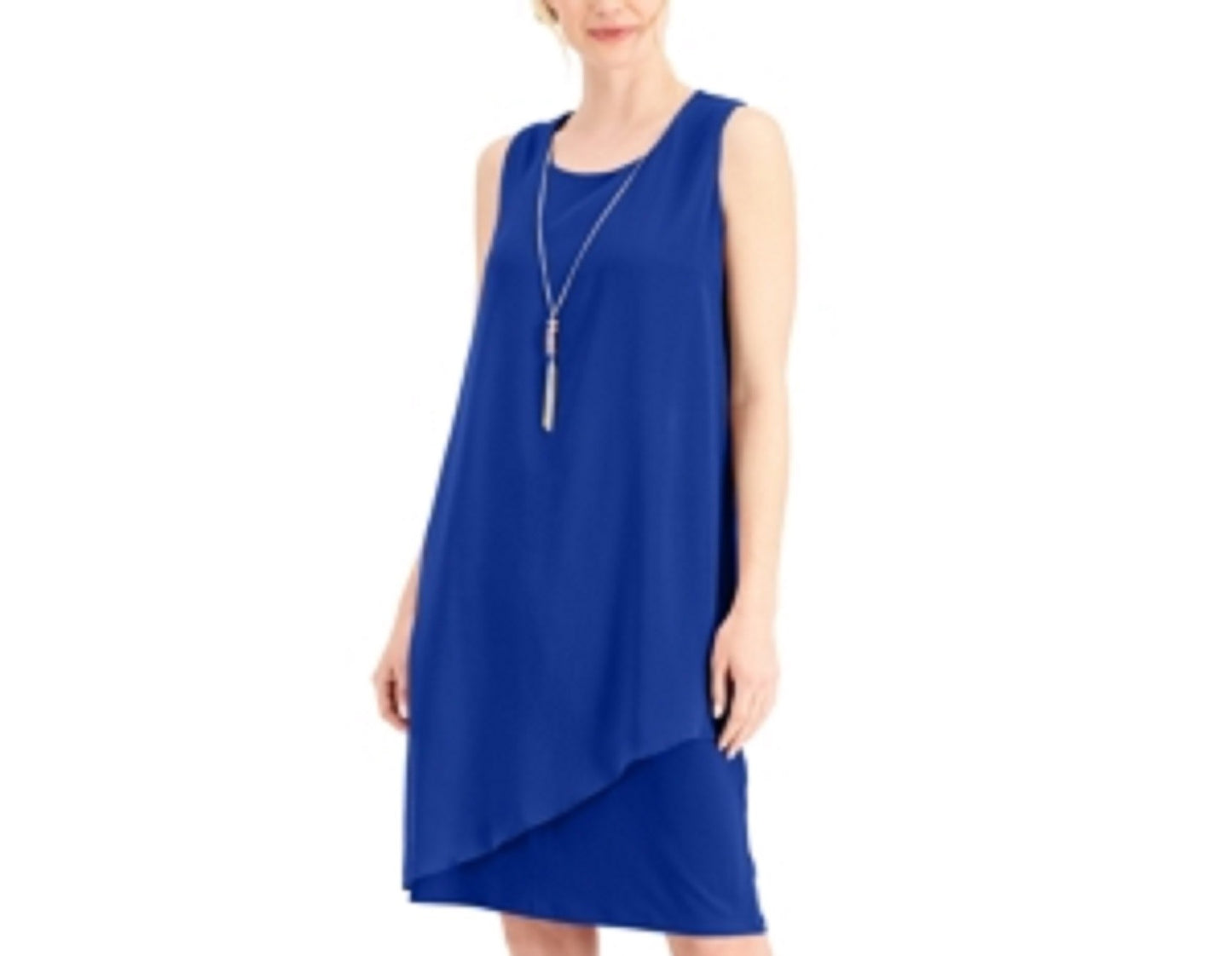 JM Women's Collection Necklace-Embellished Sheath Dress Dark Blue Size Small