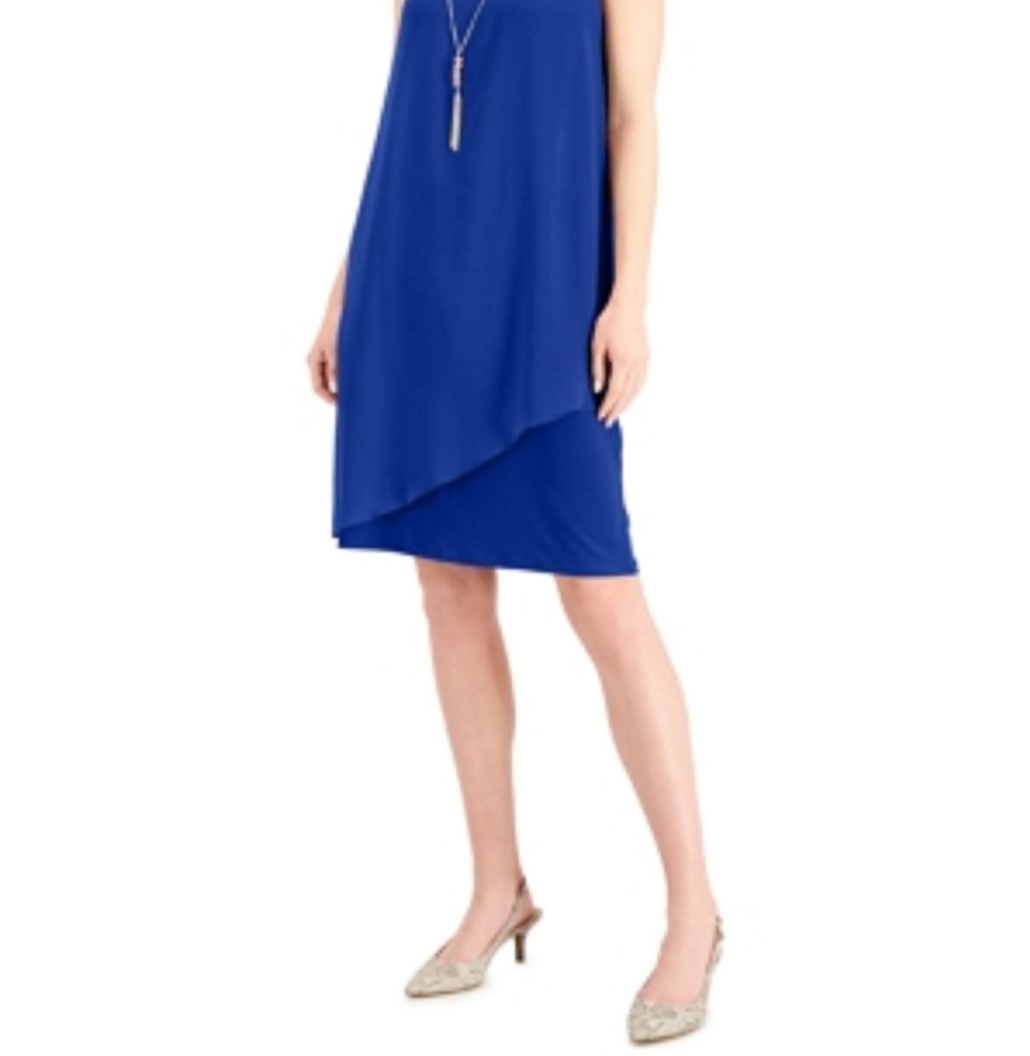 JM Women's Collection Necklace-Embellished Sheath Dress Dark Blue Size Small