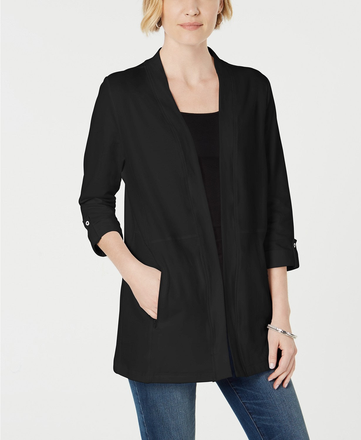Karen Scott Women's 3/4 Sleeve Cozy Cardigan Black Size Medium