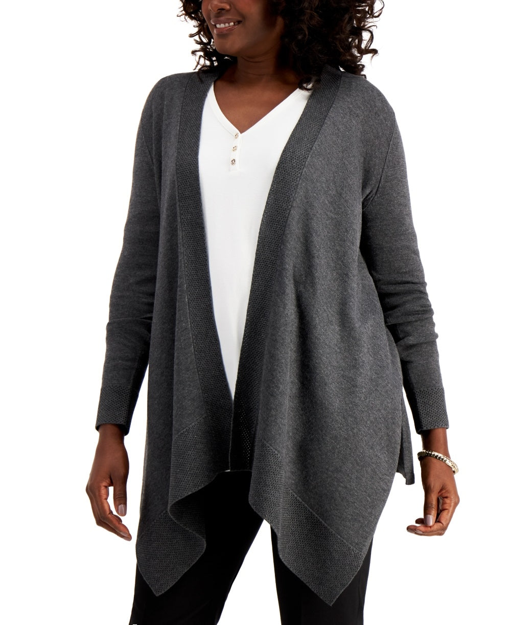 JM Collection Women's Textured Hem Cascade Front Cardigan Grey Size Medium