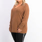 JM Collection Women's Button-Cuff V-Neck Pullover Sweater Brown Size X-Large