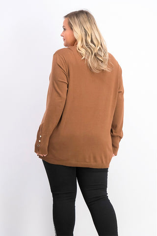 JM Collection Women's Button-Cuff V-Neck Pullover Sweater Brown Size X-Large