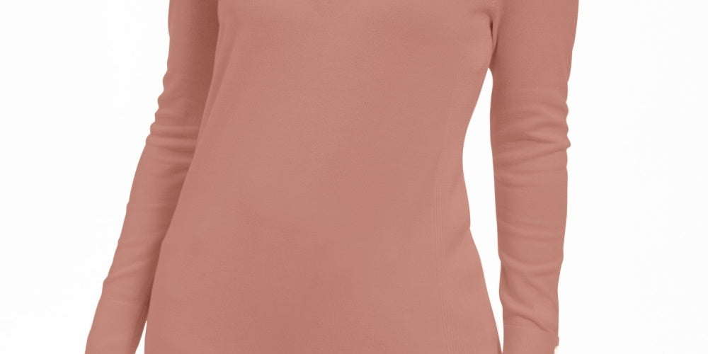 JM Collection Women's Button-Cuff V-Neck Pullover Sweater Bright Pink Size Small