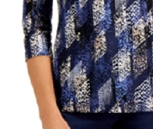 JM Collection Women's Raquel Rain Printed Jacquard Top Blue Size Small