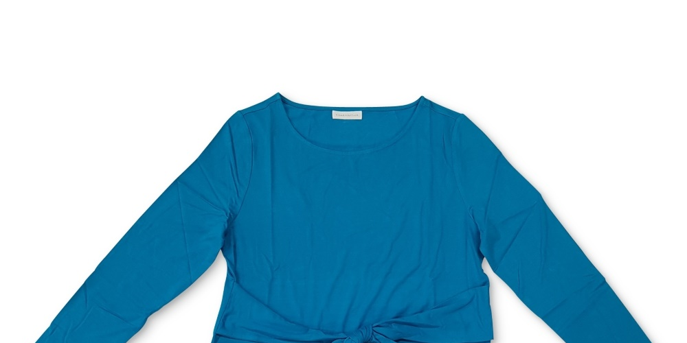 Charter Club Women's Long Sleeve Tie Waist Top Blue Size Large