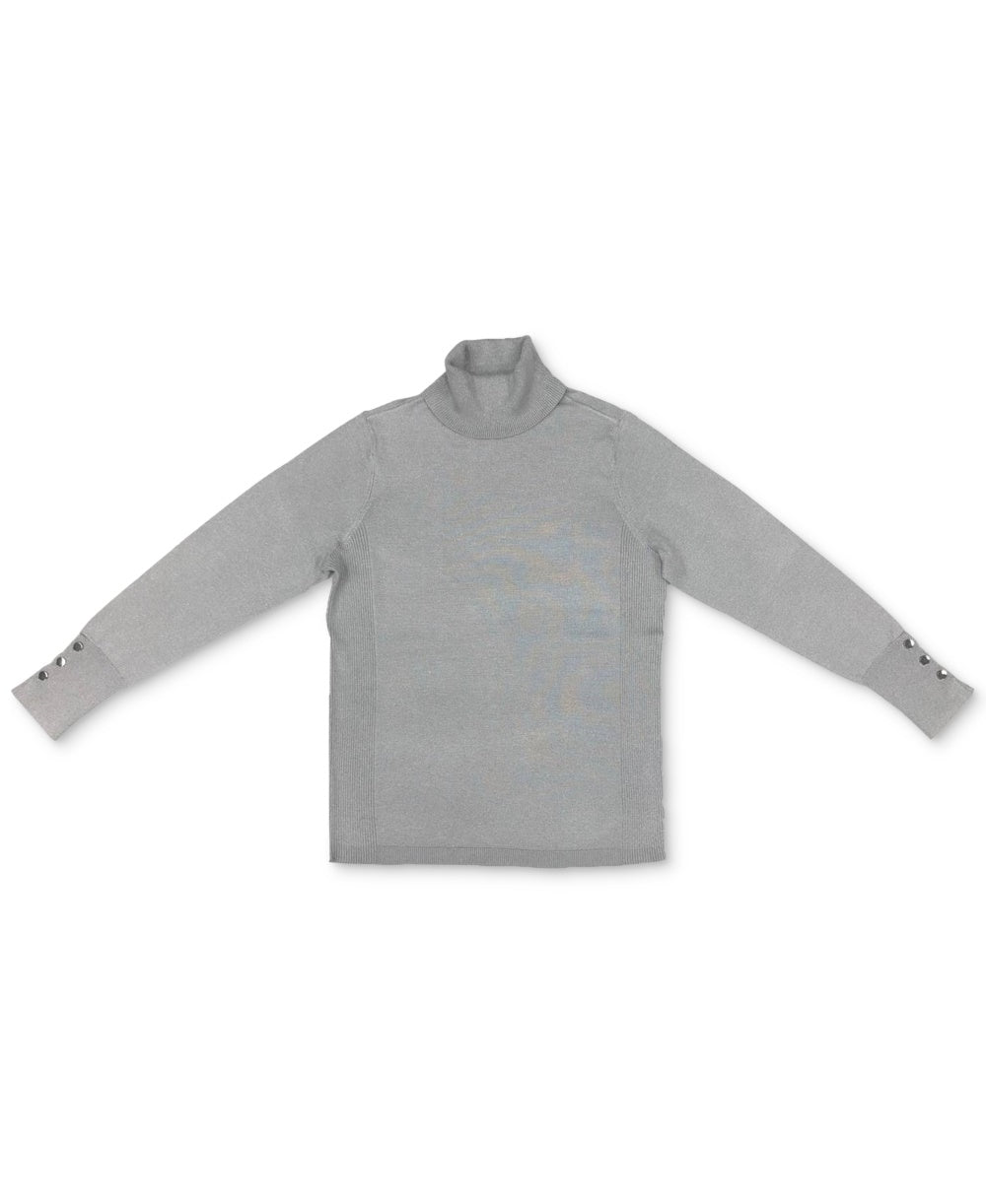 JM Collection Women's Metallic Turtleneck Sweater  Silver Size Large