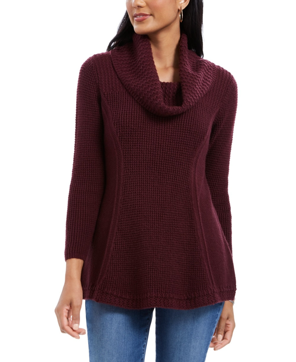 Style & Co Women's Waffle Knit Cowlneck Sweater Purple Size Medium