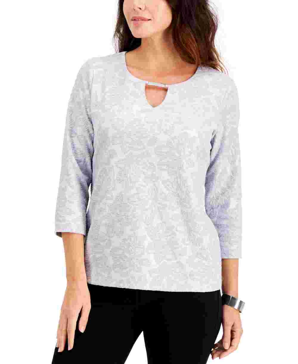 JM Collection Women's Textured Hardware Top Gray Size Small