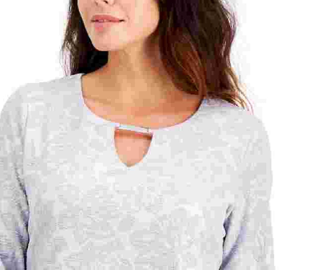 JM Collection Women's Textured Hardware Top Gray Size Small