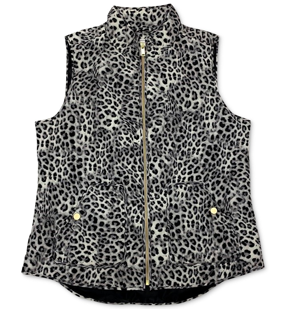 Charter Club Women's Quilted Animal Print Vest White Size Small