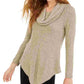 BCX Junior's Textured Cowlneck V Hem Sweater Beige Size Medium