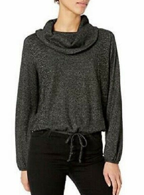 BCX Juniors' Textured Cowlneck Drawstring Sweater Black Size Medium