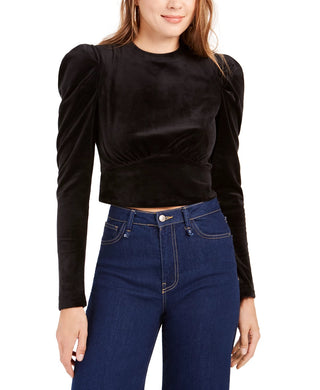 Kit & Sky Women's Velvet Puff-Sleeve Top Black Size Medium