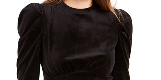 Kit & Sky Women's Velvet Puff-Sleeve Top Black Size Medium