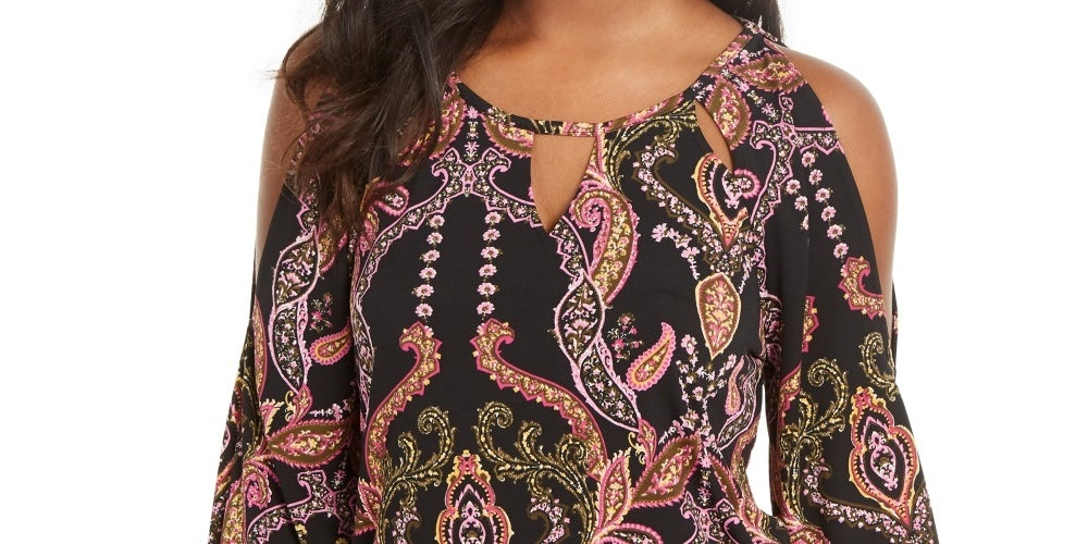 Thalia Sodi Women's Printed Cold-Shoulder Top Black Size Small