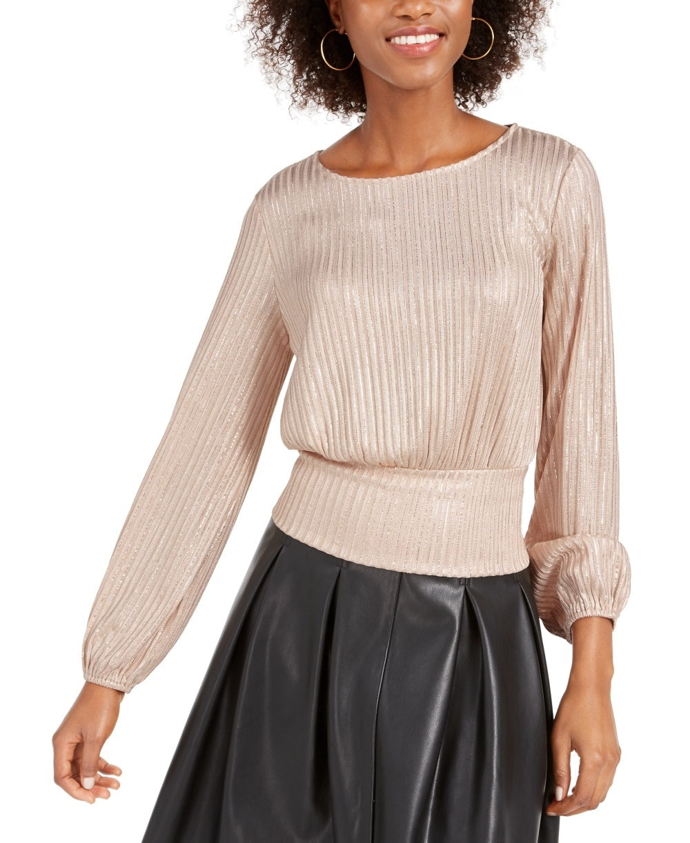 Kit & Sky Women's Metallic Ribbed Top Pink Size Medium