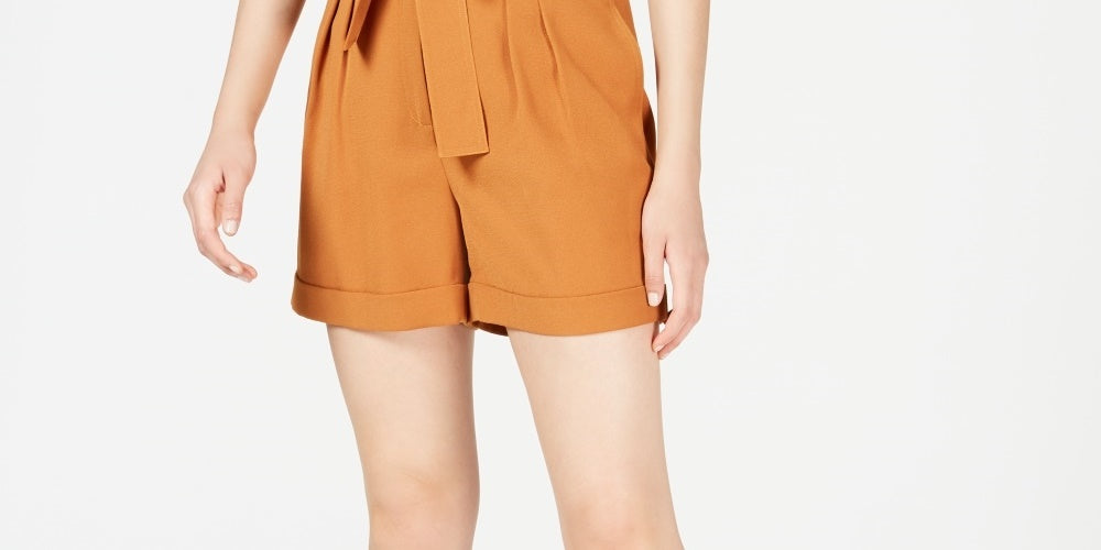 Bar III Women's Crepe Belted Shorts Brown Size 2