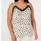 Bar III Women's Polka Dot Lace Trim Sleeveless V Neck Blouse Evening Top Beige Size 1X