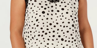 Bar III Women's Polka Dot Lace Trim Sleeveless V Neck Blouse Evening Top Beige Size 1X