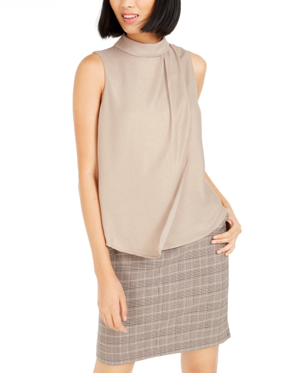 Bar III Women's Mock Neck Pleated Tank Top Gold Size X-Small