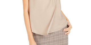 Bar III Women's Mock Neck Pleated Tank Top Gold Size X-Small