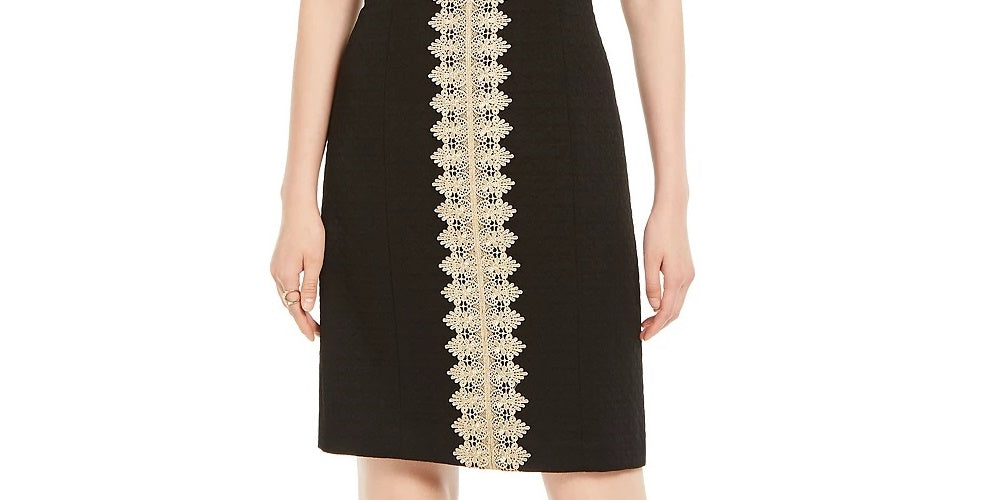 Pappagallo Women's Sleeveless Jewel Neck Above The Knee Shift Evening Dress Black Size 18