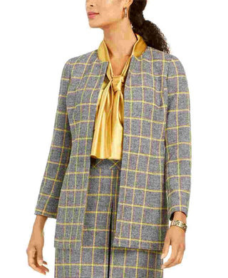 Kasper Women's Open Front Plaid Jacket Yellow Size 4