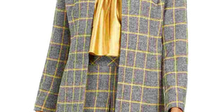 Kasper Women's Open Front Plaid Jacket Yellow Size 4