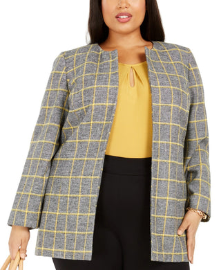 Kasper Women's Plus Size Plaid Open-Front Blazer Yellow Size Petite Small