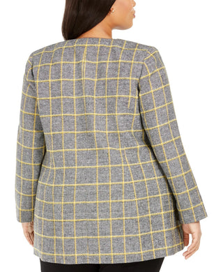 Kasper Women's Plus Size Plaid Open-Front Blazer Yellow Size Petite Small