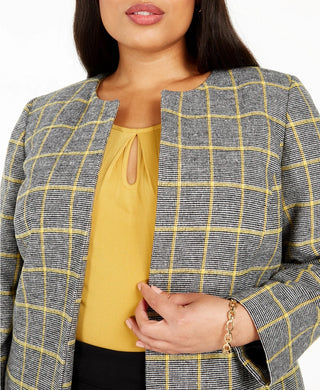Kasper Women's Plus Size Plaid Open-Front Blazer Yellow Size Petite Small