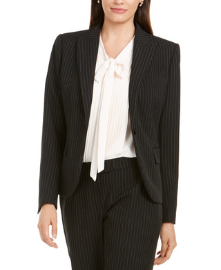 Anne Klein Women's Pinstripe Peak Lapel Blazer Black Size 8