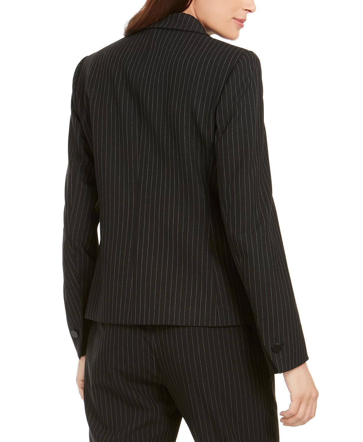 Anne Klein Women's Pinstripe Peak Lapel Blazer Black Size 8