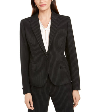 Anne Klein Women's Pinstripe Peak Lapel Blazer Black Size 8