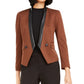 Bar III Women's Faux Leather Suit Separate Open Front Blazer Brown Size 6