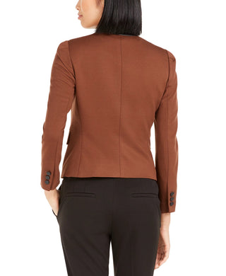 Bar III Women's Faux Leather Suit Separate Open Front Blazer Brown Size 6