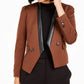 Bar III Women's Faux Leather Suit Separate Open Front Blazer Brown Size 6