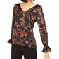 Bar III Women's V Neck Printed Blouse Black Size XX-Small