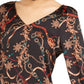 Bar III Women's V Neck Printed Blouse Black Size XX-Small