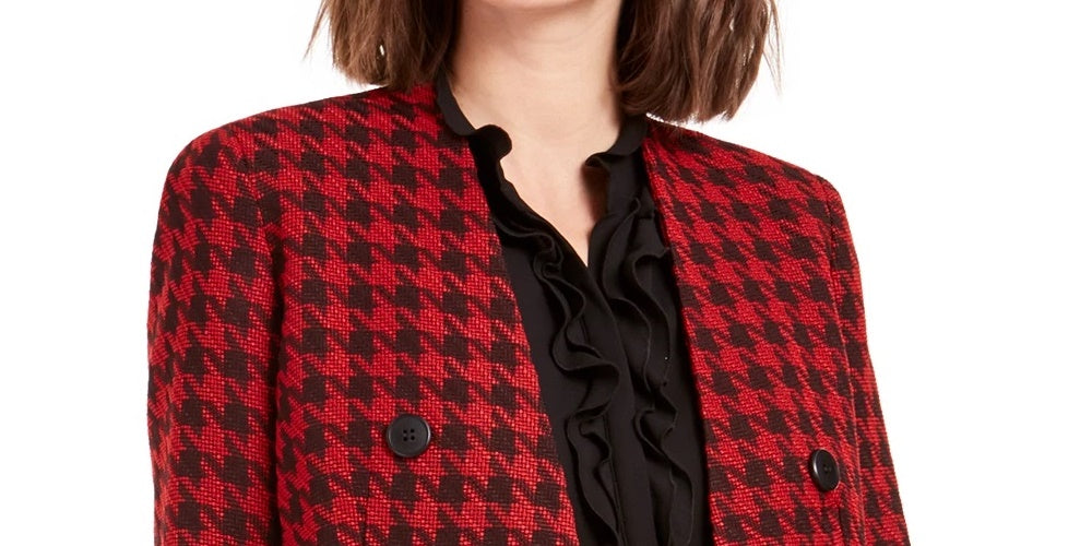Bar III Women's Houndstooth Collarless Double-Breasted Jacket Black Size 10