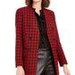 Bar III Women's Houndstooth Collarless Double-Breasted Jacket Red Size 6