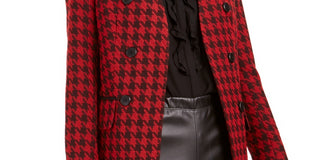 Bar III Women's Houndstooth Collarless Double-Breasted Jacket Red Size 6