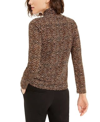 Bar III Women's Animal Print Turtleneck Top Brown Size X-Small